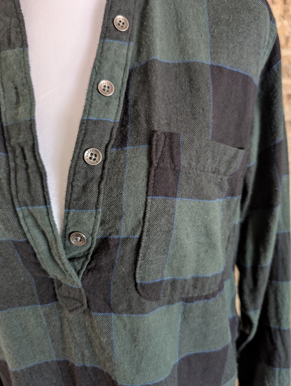 Abercrombie & Fitch Women's Plaid Flannel Henley Popover Tunic Top XS Preppy Y2K - Picture 4 of 13